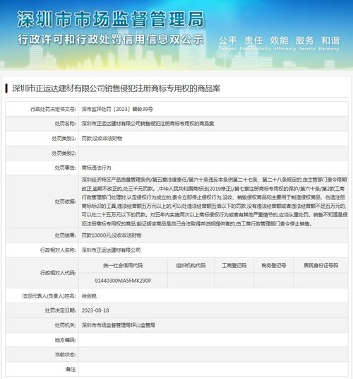 深圳市正运达建材销售侵犯注册商标专用权的商品案